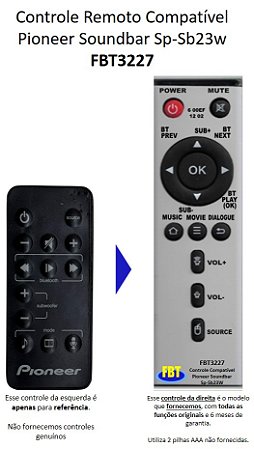 Controle Remoto Compatível Pioneer Soundbar Sp-Sb23w FBT3227