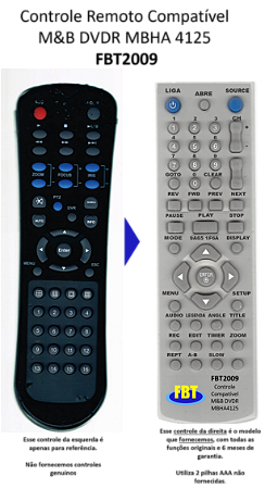 Controle Remoto Compatível M&B DVDR MBHA 4125  FBT2009