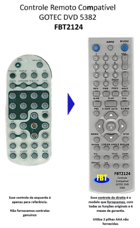 Controle Remoto Compatível GOTEC DVD 5382  FBT2124