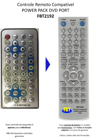 Controle Remoto Compatível POWER PACK DVD PORT  FBT2192