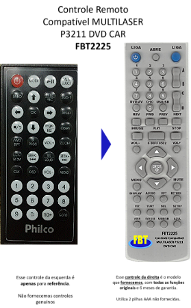 Controle Remoto Compatível MULTILASER P3211 DVD CAR FBT2225
