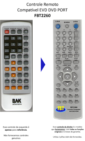 Controle Remoto Compatível EVD DVD PORT FBT2260