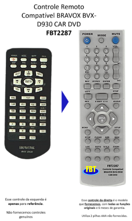 Controle Remoto Compatível BRAVOX BVX-D930 CAR DVD  FBT2287
