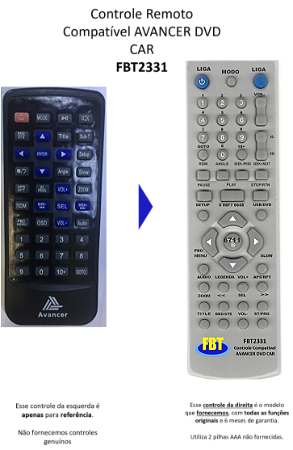 Controle Remoto Compatível AVANCER DVD CAR FBT2331