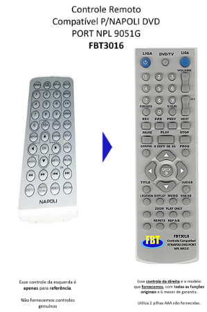 Controle Compatível P/NAPOLI DVD PORT NPL 9051G FBT3016