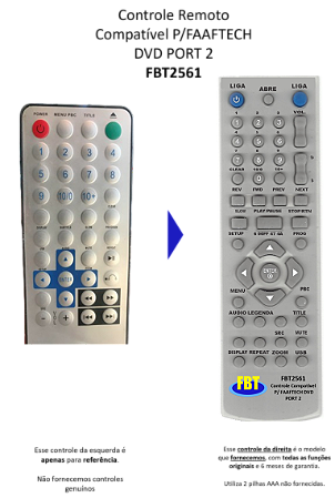 Controle Remoto Compatível P/FAAFTECH DVD PORT 2 FBT2561
