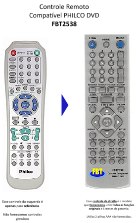Controle Remoto Compatível PHILCO DVD FBT2538
