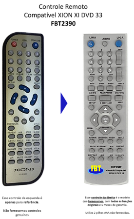 Controle Remoto Compatível XION XI DVD 33 FBT2390