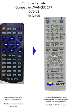 Controle Remoto Compatível AVANCER CAR DVD V3 FBT2396