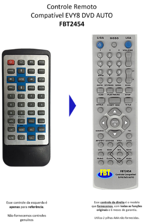 Controle Remoto Compatível EVY8 DVD AUTO FBT2454