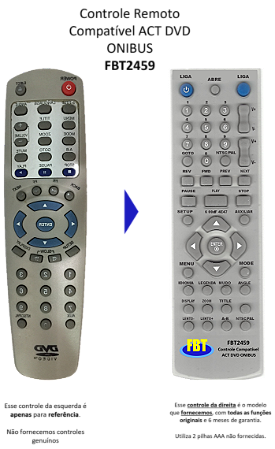 Controle Remoto Compatível ACT DVD ONIBUS FBT2459