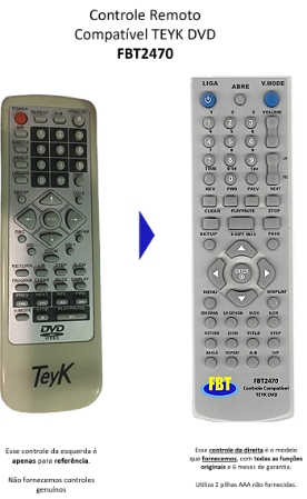 Controle Remoto Compatível TEYK DVD FBT2470