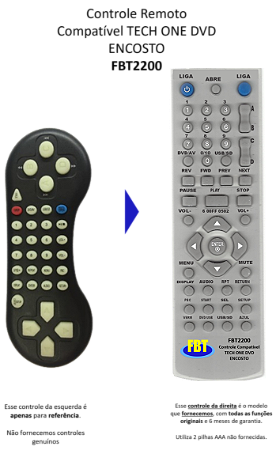 Controle Compatível TECH ONE DVD ENCOSTO FBT2200