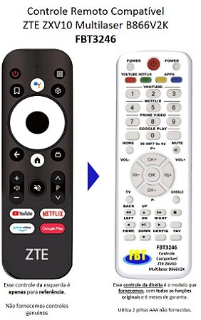 Controle Remoto Compatível ZTE ZXV10 Multilaser B866V2K FBT3246