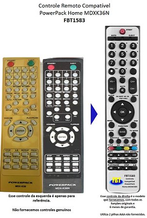 Controle Remoto Compatível PowerPack Home MDXK36N FBT1583