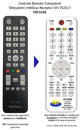 Controle Remoto Compatível Telesystem Intelbras Receptor DTv TS2017 FBT3248