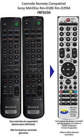 Controle Remoto Compatível Sony MiniDisc Rm-D10E Rm-D29M FBT3250