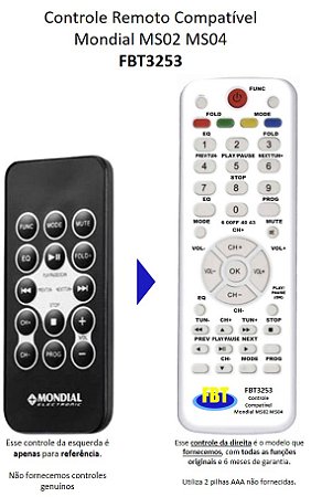Controle Remoto Compatível Mondial MS02 MS04 FBT3253