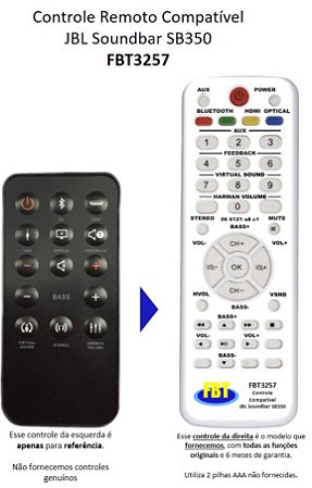 Controle Remoto Compatível JBL Soundbar SB350 FBT3257