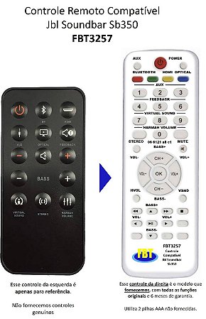 Controle Remoto Compatível JBL Soundbar SB250 SB350 FBT3257