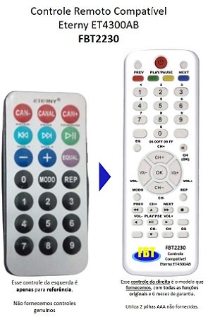 Controle Remoto Compatível Eterny ET4300AB FBT2230