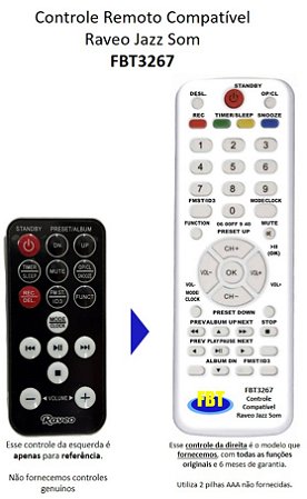 Controle Remoto Compatível Raveo Jazz Som FBT3267