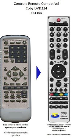 Controle Remoto Compatível Coby DVD224 FBT155