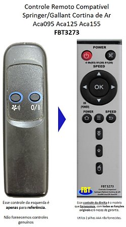 Controle Remoto Compatível Springer e Gallant Cortina de Ar Aca095 Aca125 Aca155 FBT3273