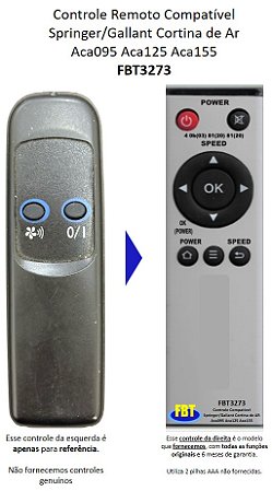 Controle Remoto Compatível Springer e Gallant Cortina de Ar Aca095 Aca125 Aca155 FBT3273