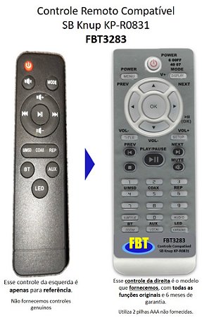 Controle Remoto Compatível SB Knup KP-R0831 FBT3283