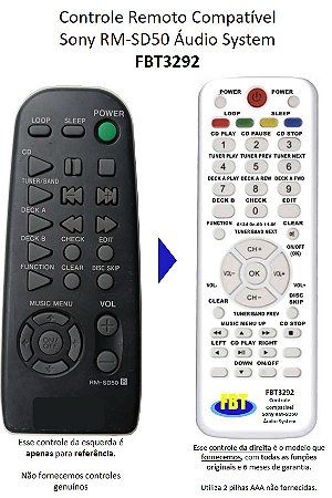 Controle Remoto Compatível Sony RM-SD50 Áudio System FBT3292