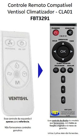 Controle Remoto Compatível Ventisol Climatizador - CLA01 FBT3291