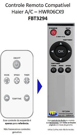 Controle Remoto Compatível Haier A/C – HWR06CX9 FBT3294