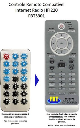 Controle Remoto Compatível Internet Radio HFI220 FBT3301