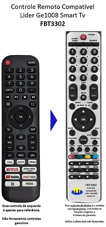Controle Remoto Compatível Lider Ge1008 Smart Tv FBT3302