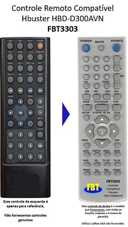Controle Remoto Compatível Hbuster HBD-D300AVN FBT3303
