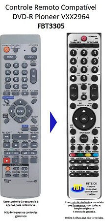 Controle Remoto Compatível DVD-R Pioneer VXX2964 FBT3305