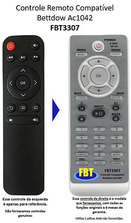 Controle Remoto Compatível Bettdow Ac1042 FBT3307