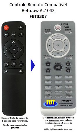 Controle Remoto Compatível Bettdow Ac1042 FBT3307