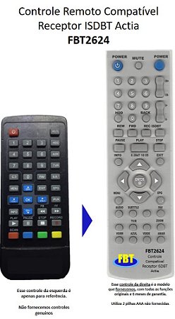 Controle Remoto Compatível Receptor ISDBT Actia FBT2624
