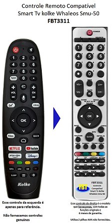Controle Remoto Compatível p/ KOLKE SMART TV WHALE-OS 50-SMU FBT3311