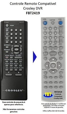 Controle Remoto Compatível Crosley DVR FBT2419