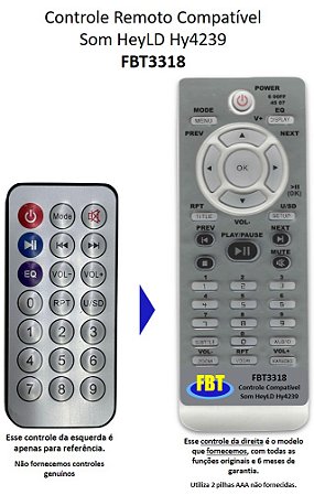Controle Remoto Compatível Som HeyLD Hy4239 FBT3318