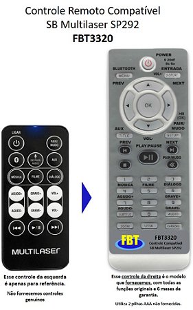 Controle Remoto Compatível SB Multilaser SP292 FBT3320
