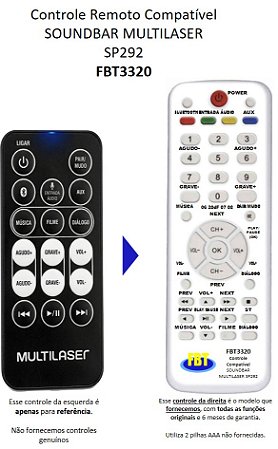 Controle Remoto Compatível SB Multilaser SP292 FBT3320