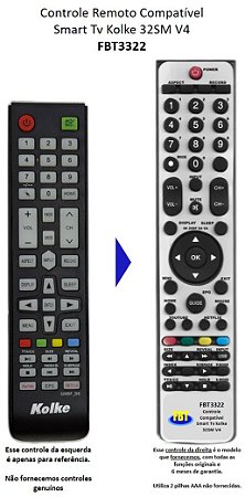 Controle Remoto Compatível Smart Tv Kolke 32SM V4 FBT3322