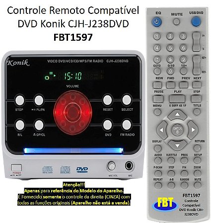 Controle Remoto Compatível DVD Konik CJH-J238DVD FBT1597