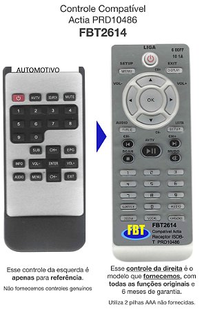 Controle Remoto Compatível p/ Actia PRD10486 FBT2614