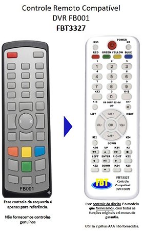 Controle Remoto Compatível DVR FB001 FBT3327