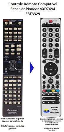 Controle Remoto Compatível Receiver Pioneer AXD7694 FBT3329